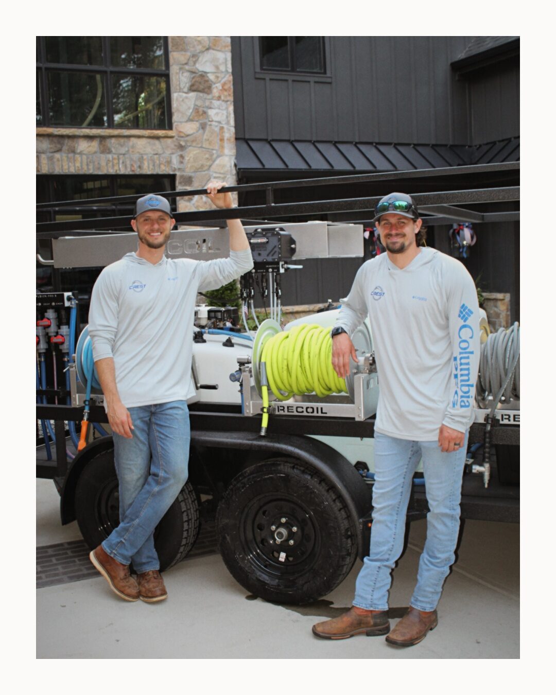 The Crest Wash Co team standing with their equipment trailer